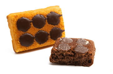 chocolate sponge cake isolated