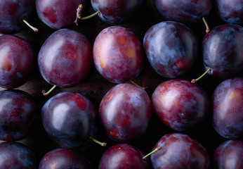 Ripe juicy plums as background.