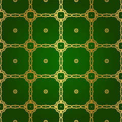 Fototapeta premium Luxury Seamless Geometrical Linear Texture. Original Geometrical Puzzle. Backdrop. Vector illustration. Green gold color. Design For Prints, Textile, Decor, Fabric.