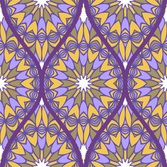 Floral Geometric Pattern With Hand-Drawing Seamless. Vector illustration. Brown pink purple color