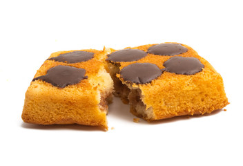 chocolate sponge cake isolated