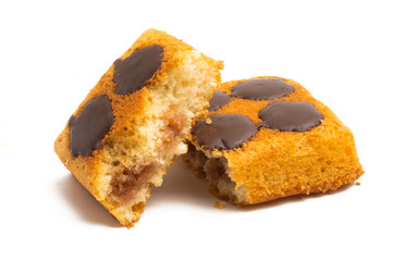 chocolate sponge cake isolated