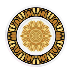 Decorative plates for interior design. Tribal ethnic ornament with mandala. Vector illustration. White, gold color