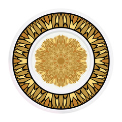 Decorative plates for interior design. Tribal ethnic ornament with mandala. Vector illustration. White, gold color