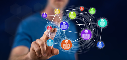 Man touching a social network concept