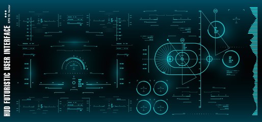 HUD futuristic blue user interface, target. Dashboard display virtual reality technology screen