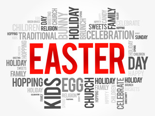 Easter word cloud collage, holiday concept background