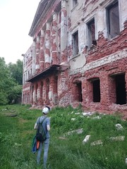 Abandoned and destroyed by time, Park ensemble and estate in Grebnevo, Moscow region, Russia.