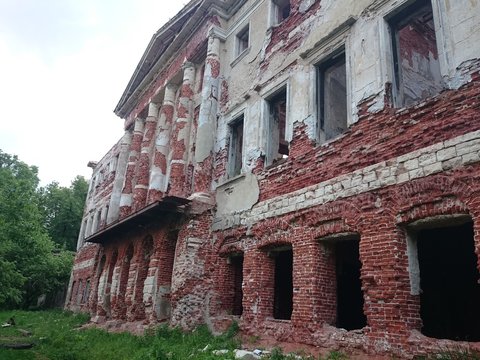 Abandoned and destroyed by time, Park ensemble and estate in Grebnevo, Moscow region, Russia.