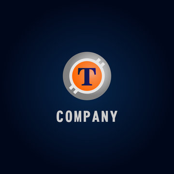 Letter T Rounded Alphabetic Coin Logo Concept