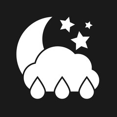 Night rain Icon. White weather icon