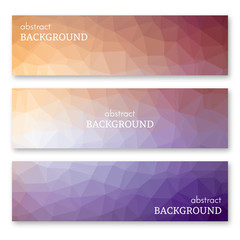 Set of three banners in low poly art style