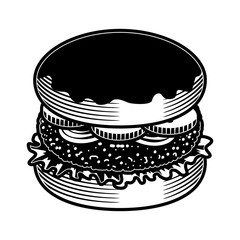 Monochrome Burger food icon. Cartoon hand draw burger element food icon for web design, menu, game
