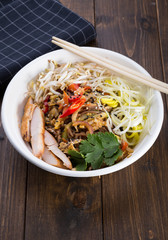 Buckwheat soba noodles with chicken meat