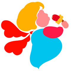 winged pregnant or fat woman with an appetite eating ice cream