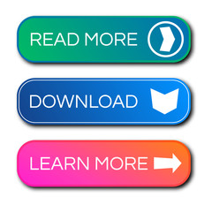 Set of three modern gradient buttons with shadows