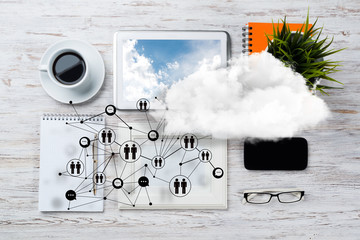 Social communication and global networking concept