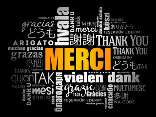Merci (Thank You in French) word cloud in different languages