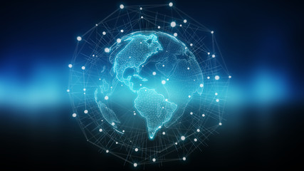 Global network blue background 3D rendering