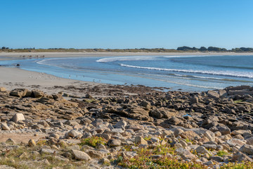 French landscape - Bretagne. Beautiful rocky beach and view over the sea.