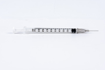 Empty medical syringe (needle) on white background