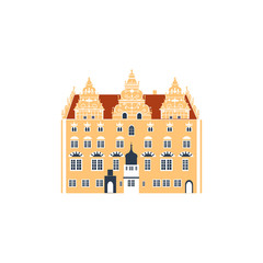 House Of Jens Bang In Aalborg, Denmark landmark vector cartoon illustration isolated on white background, danish decorative flat building, architecture historic sight attraction, Travel sightseeing - obrazy, fototapety, plakaty