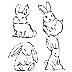 Collection of some cute rabbits, hand draw illustration. Draw illustration set character design of cute rabbit.