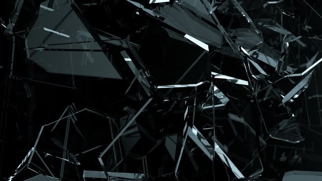 Pieces of destructed Shattered glass in slow motion. Alpha matte - Powered by Adobe