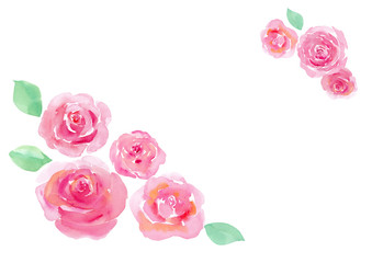 ピンクの薔薇のフレーム。水彩イラスト。