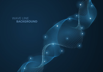 Futuristic abstract wave dot gradient line and illuminated light ball template background