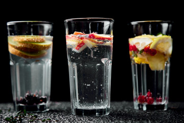 Variety of  Detox infused water. Diet. Healthy drink.