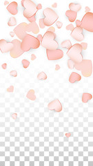 Love Hearts Confetti Falling Background. St. Valentine's Day pattern Romantic Scattered Hearts. Vector Illustration for Cards, Banners, Posters, Flyers for Wedding, Anniversary, Birthday Party, Sales.