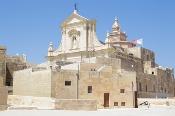 Fototapeta premium Saint Michael bastion located in Rabat Citadel, this area opens the perfect view on Assumption Cathedral, Victoria, Gozo, Malta
