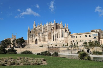 La Seu Cathedral Palma de Mallorca in Spain on a sunny day with blue sky 