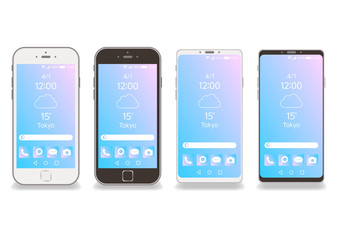 白黒のスマホフレーム枠背景透過ベクター白バック-ダミーホーム画面とグラデーション素材