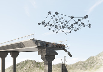 Damaged stone bridge as idea for problem and social connection concept