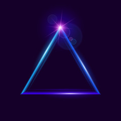Colorful bright luminous triangles. Shining neon banner with space for text. Design element. Glowing decorative geometric shape. Abstract background. Vector illustration