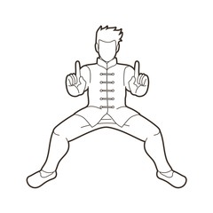 Man Kung Fu action ready to fight graphic vector