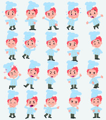 Cartoon character chef. Set with different postures, attitudes and poses, doing different activities in isolated vector illustrations.