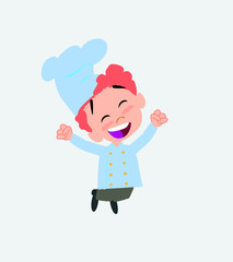 Chef jumping for joy.