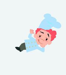 Chef lying, greets with a dreamy expression.