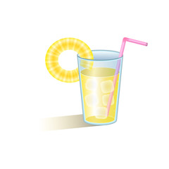 Natural fresh orange juice in a glass,  Illustration summer concept