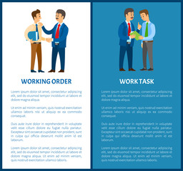 Working order and work task, office worker duties. Boss and employee, documents in folder or pad with paper, manager or clerk vector illustrations.