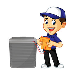 Hvac Cleaner or technician checking ac standing
