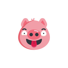 Crazy face with eyes and mouth showing tongue flat icon, vector sign, colorful pictogram isolated on white. Piggy face Emoji symbol, logo illustration. Flat style design