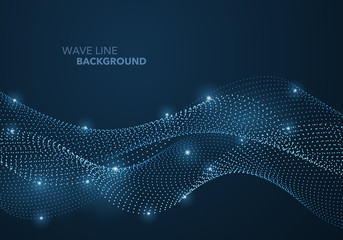Futuristic abstract wave dot gradient line and illuminated light ball template background