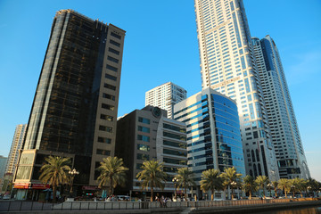 Fototapeta na wymiar Buildings of Sharjah city in United Arab Emirates