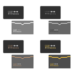 Fitness club gym card with card sleeve holder, vector template set
