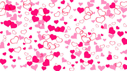 Red on White fond Vector. Part of the design of wallpaper, textiles, packaging, printing, holiday invitation for birthday. Red hearts of confetti crumbled. Spring background.