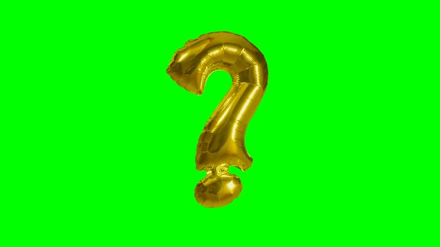 Big Sign symbol question mark from alphabet helium gold balloon floating on green screen